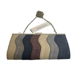 Alessia Clutch Purse 10.5" x 5.5" Chain 23" Suede Leather Over Shoulder Handbag